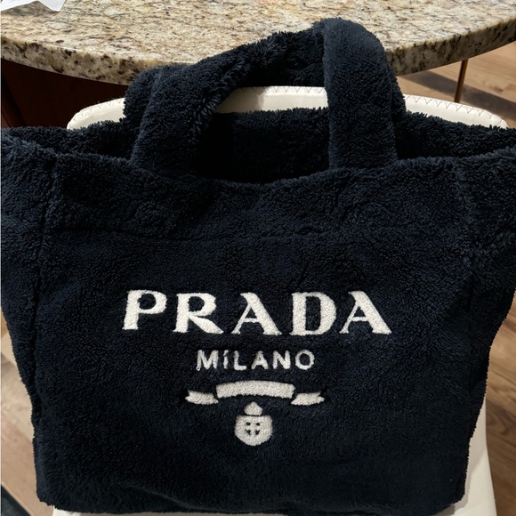 Handbags - PRADA logo tote terry cloth black
